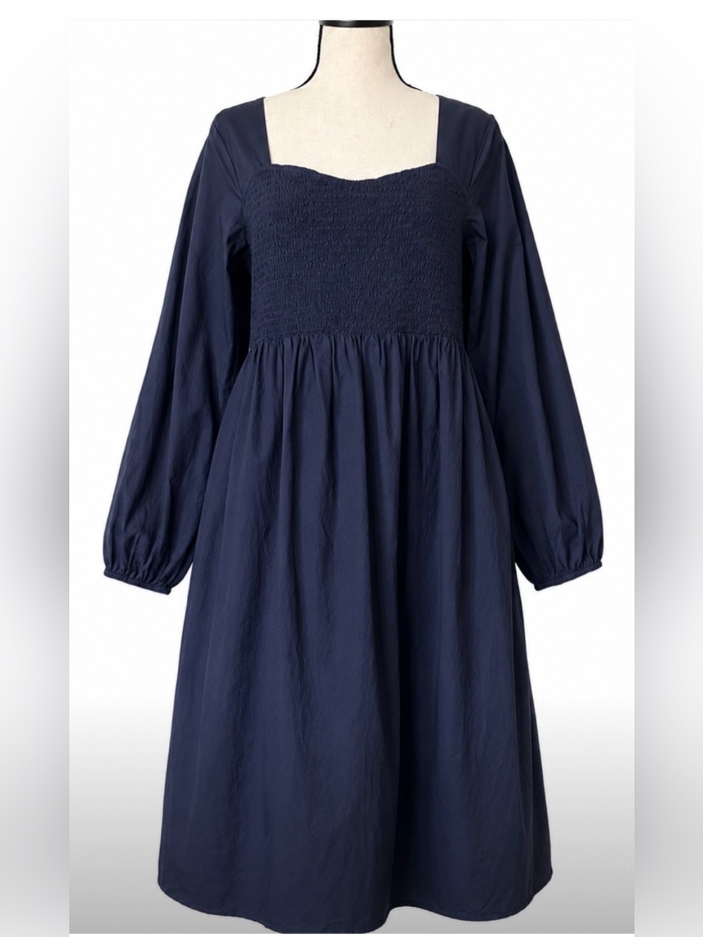 Cottagecore Navy Smocked Dress Puff Sleeve Prairie Large Western Peasant Dress